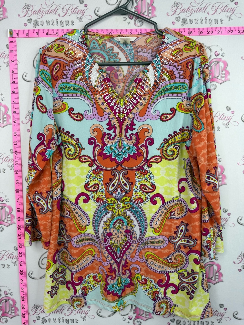 TanJay Multicolor Paisley Print Tunic - Blue, Orange, Yellow, Pink, Turquoise